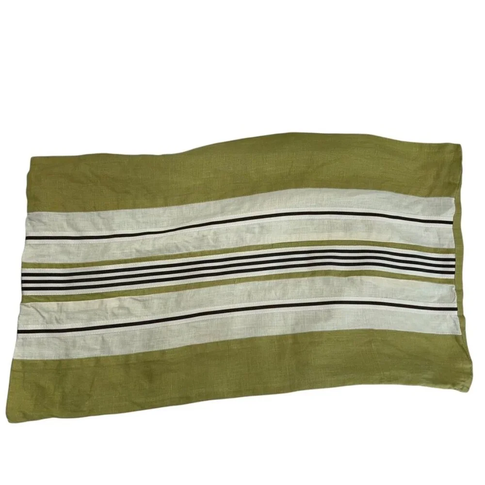 Green striped Linen rectangle decrative pillow cover